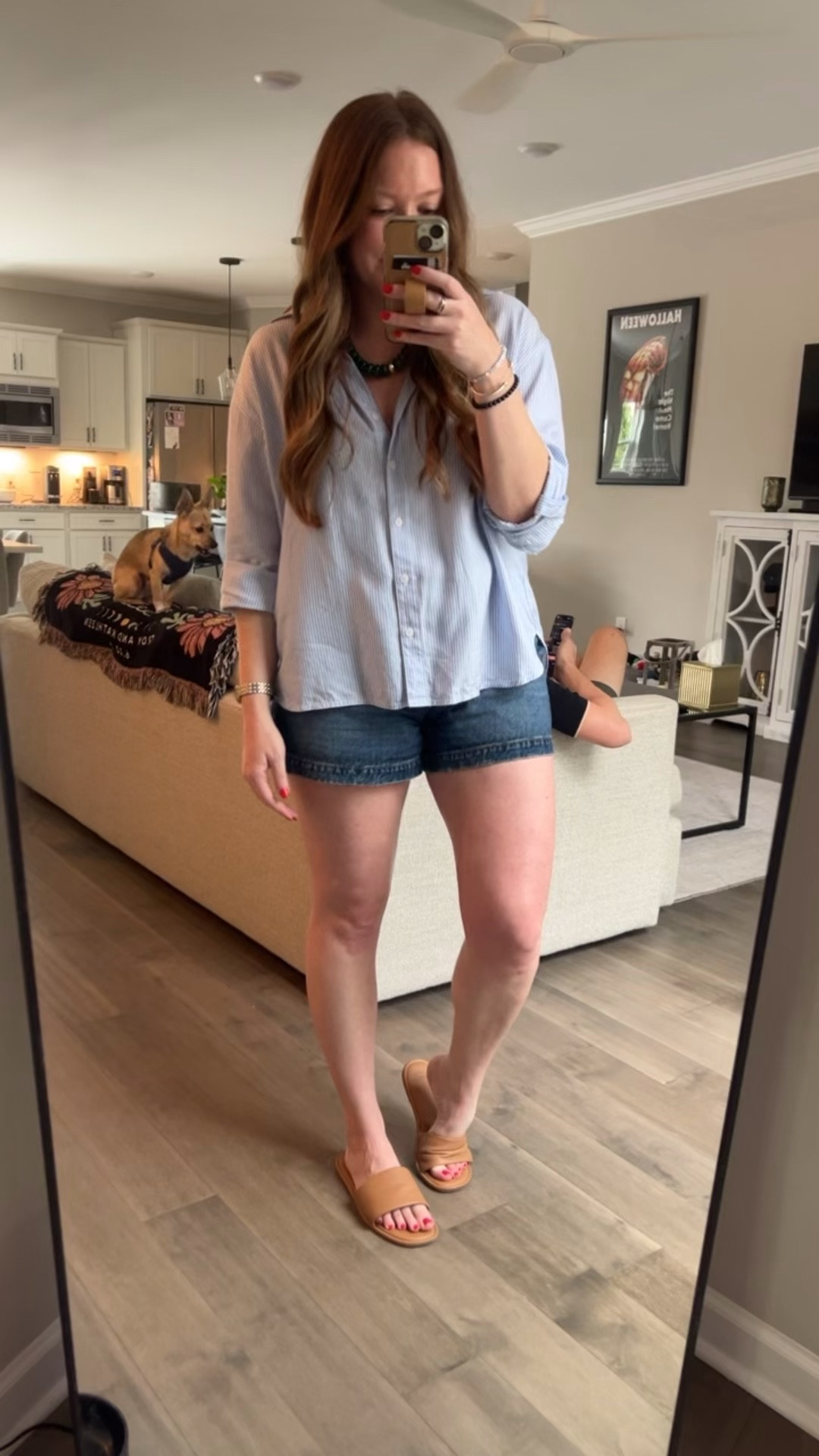 Striped button up / runs oversized I sized down to an xs
Denim Aline shorts / tts wearing a 29
Chunky bead necklace 
Yurman ring and cuff bracelet 
Tan sandals 



#LTKSaleAlert #LTKdayinmylife #LTKootd