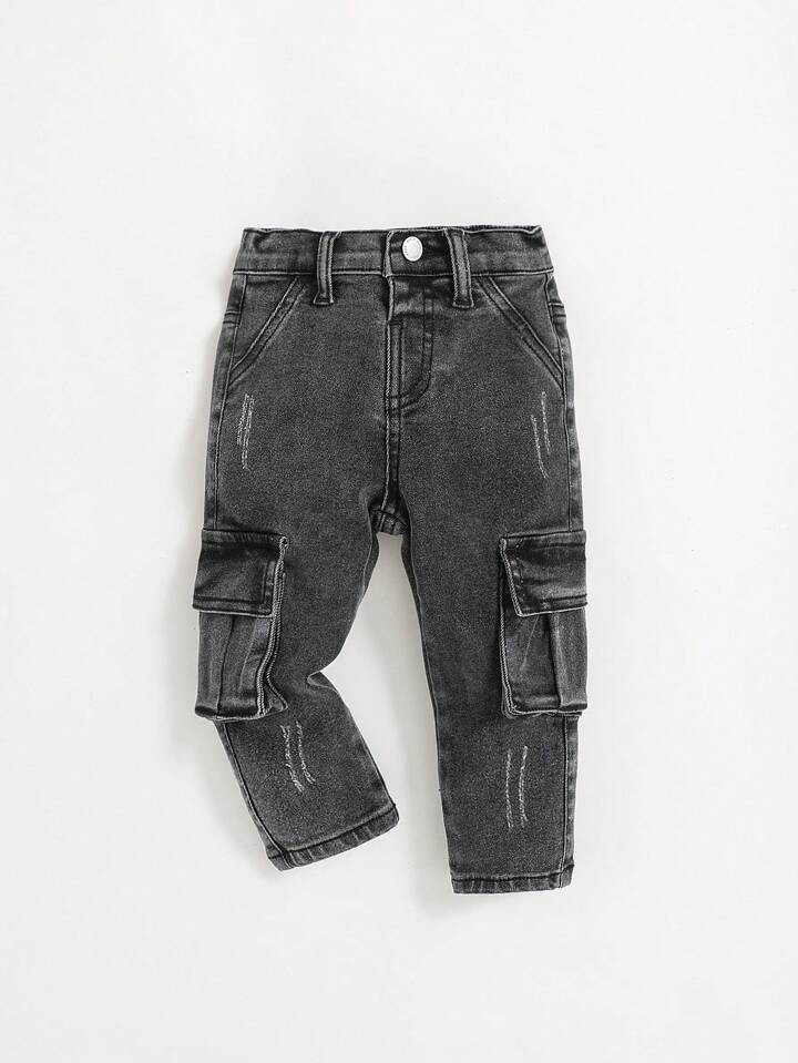 SHEIN Baby Boy Cat Scratch Flap Pocket Side Cargo Jeans | SHEIN USA | SHEIN