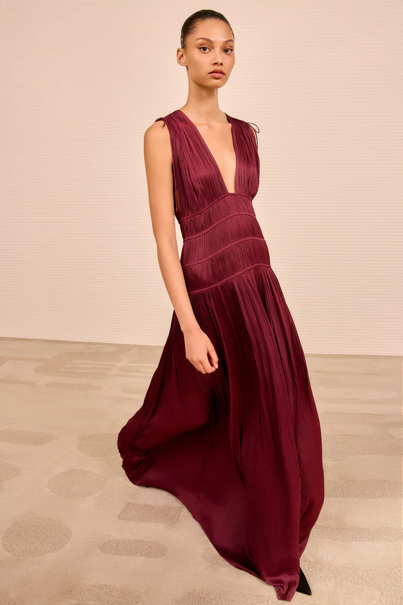 Tasneem Deep V Gown - Claret | Ulla Johnson