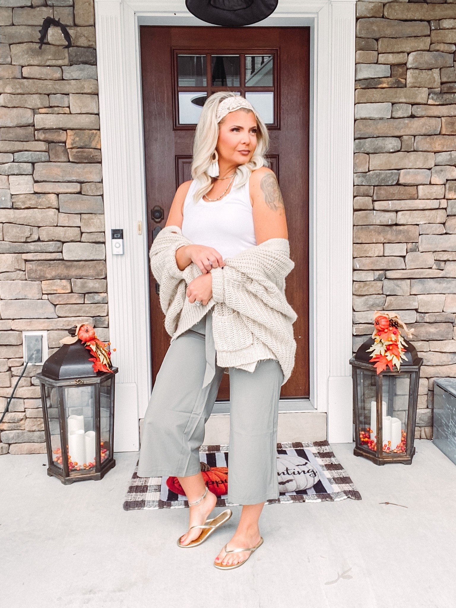 Pants were a tjmaxx find but found similar as well as the sweater! 