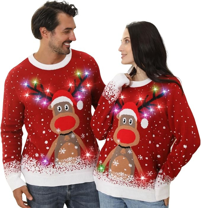 Ugly Christmas Sweater Women Men 2025,Light Up Christmas Sweater for Couples,Funny Reindeer Xmas ... | Amazon (US)