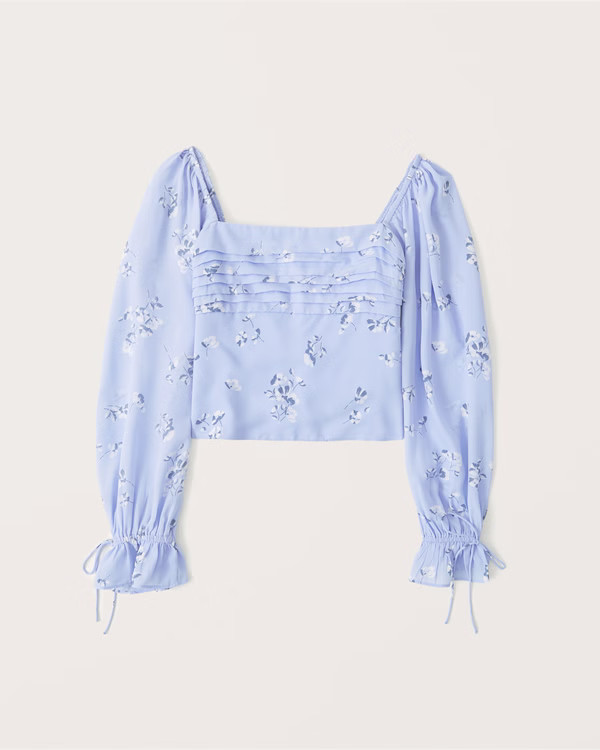Women's Long-Sleeve Pleated Tie-Sleeve Top | Women's Clearance | Abercrombie.com | Abercrombie & Fitch (US)