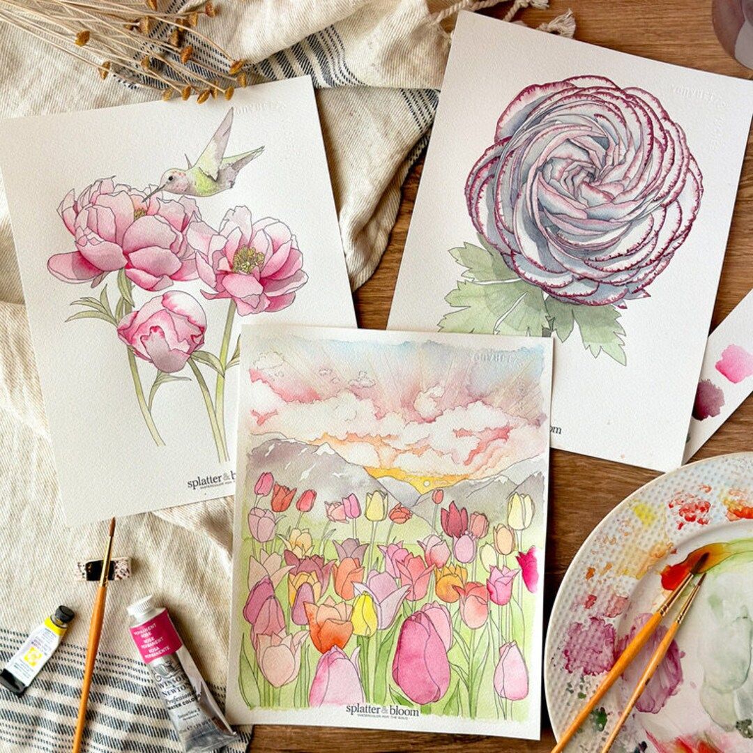 Watercolor Painting Kit Spring Florals for Adults for Kids - Etsy | Etsy (US)