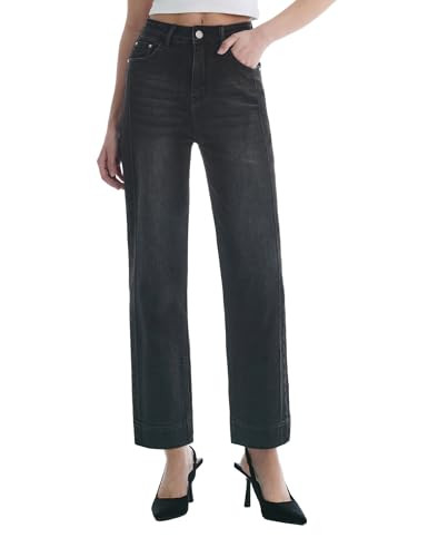 Women\u2019s Straight Leg Jeans High Waisted Cropped Trendy Jeans Wide Leg Zipper Denim Pants | Amazon (US)