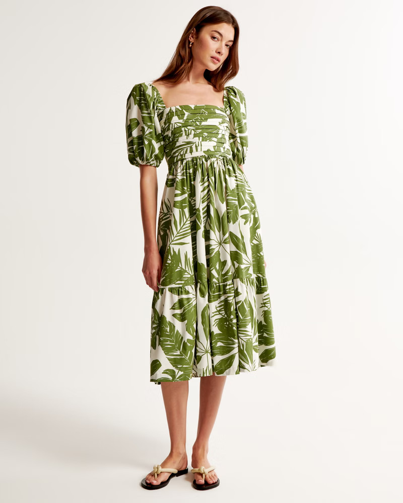 Emerson Poplin Puff Sleeve Midi Dress | Abercrombie & Fitch (US)