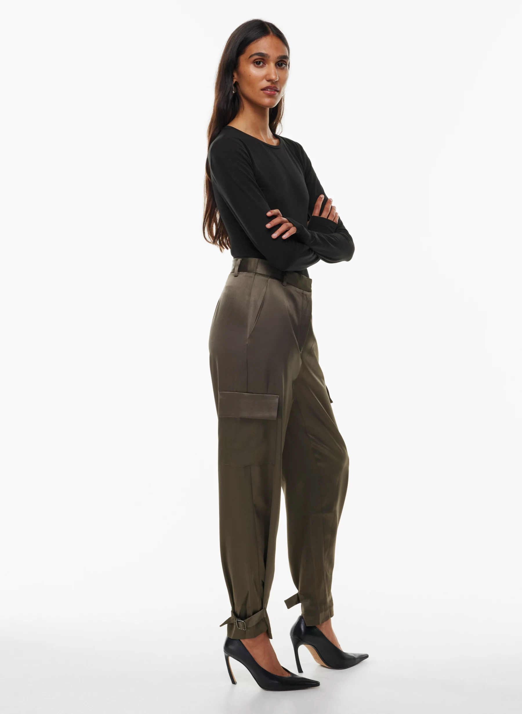 REFINED SATIN CARGO PANT | Aritzia
