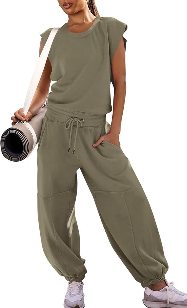 LAMISSCHE Womens Oversized Wide Leg Jumpsuit with Pockets Elastic Waist Workout Onesie Romper Ope... | Amazon (US)