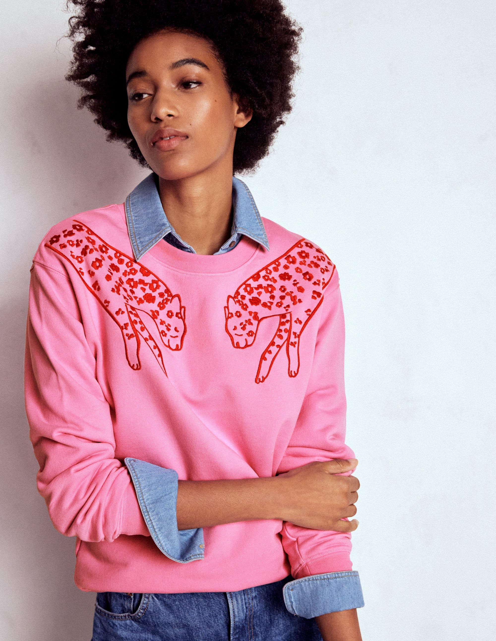 Emi Embroidered Sweatshirt-Leopard Embroidery | Boden (US)