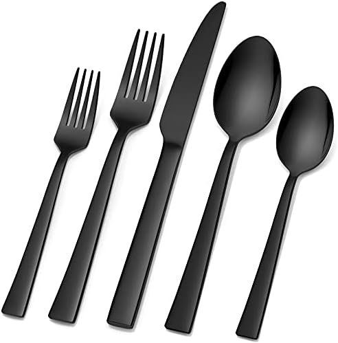 20-Piece Black Silverware Set, E-far Stainless Steel Flatware Set Service for 4, Cutlery Eating U... | Amazon (US)