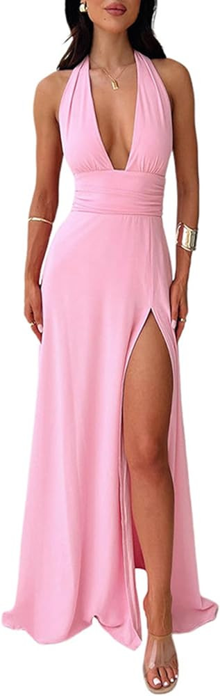 Halfword Women's Summer 2024 Deep V Neck Sexy High Slit Infinity Backless Club Party Date Night M... | Amazon (US)