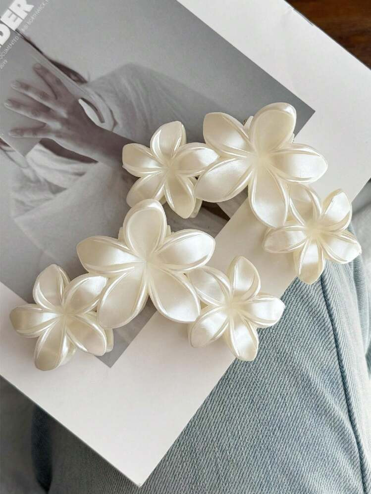 1pc/2pcs 11CM Women Pearl White Flower Hair Claw Clips, Simple Beach Style Hair Accessories | SHEIN