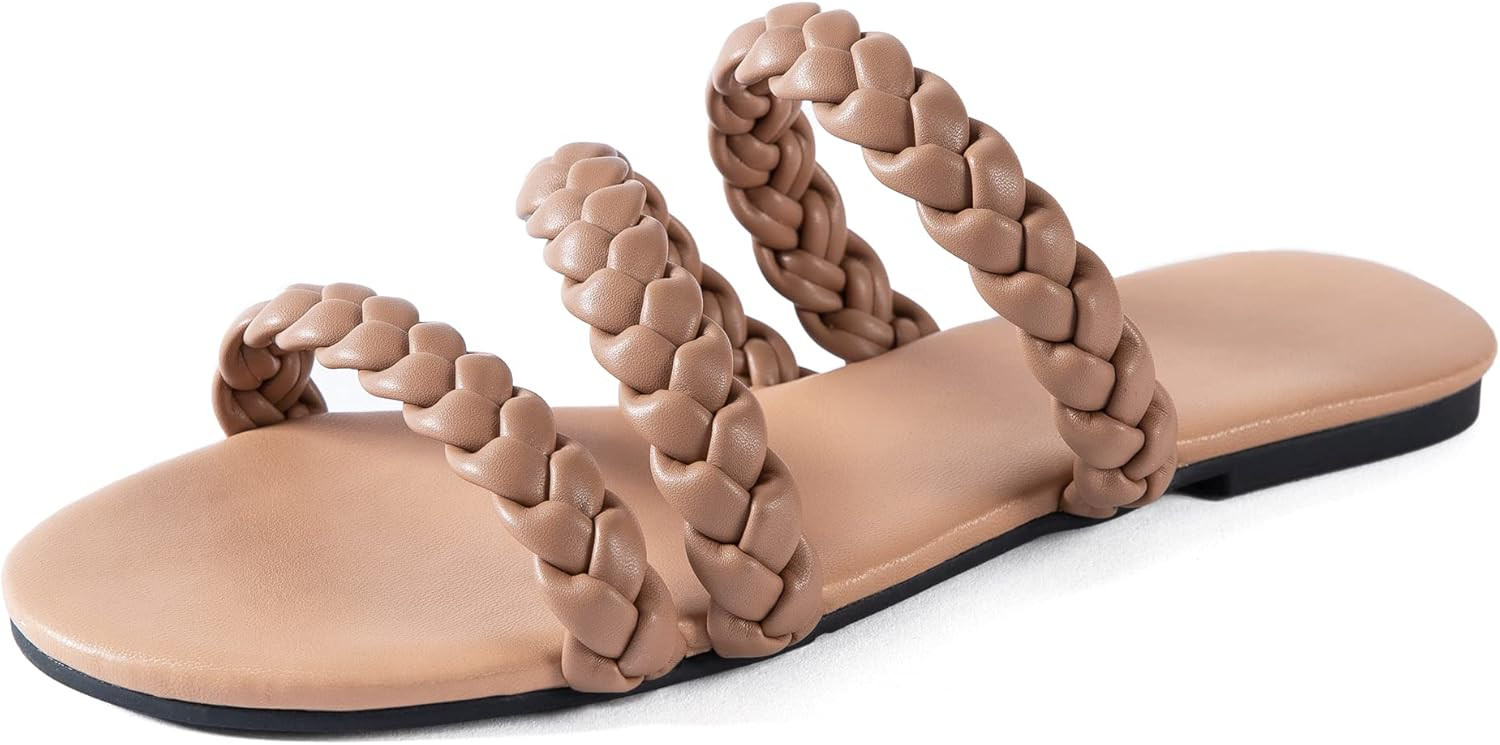 Women Flat Sandals Braided Leather Crossover Nude Dressy Fashion Evening Party Wedding Sandals | Amazon (US)