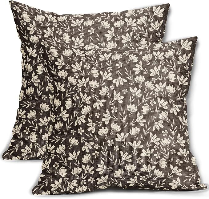 Aytipun Dark Brown Pillow Covers 18x18 Set of 2 Vintage Floral Rustic Old Style Cute Flower Print... | Amazon (US)