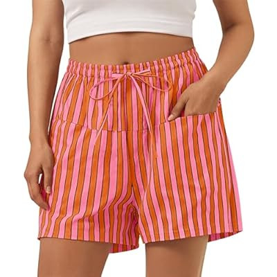 Aoysky Womens Striped Lounge Shorts High Waisted Drawstring Casual Summer S… | Amazon (US)