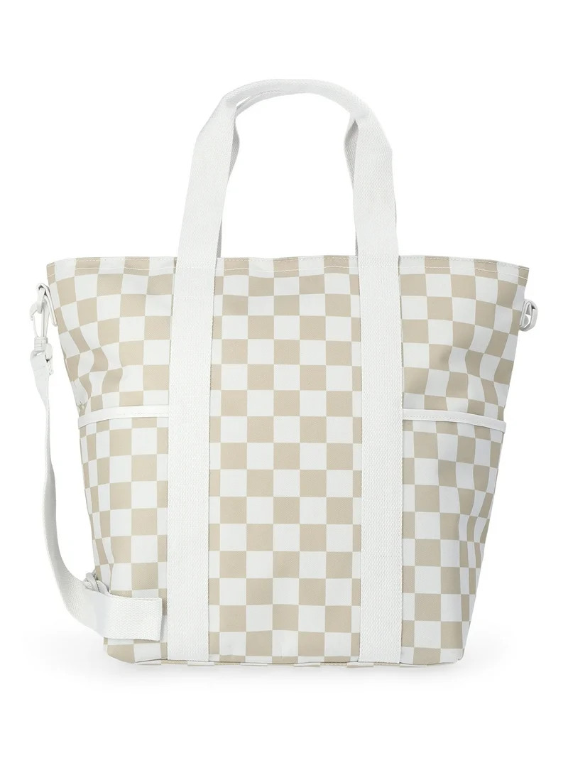 No Boundaries Women's Beach Insulated Tote Bag, Tan Checker | Walmart (US)