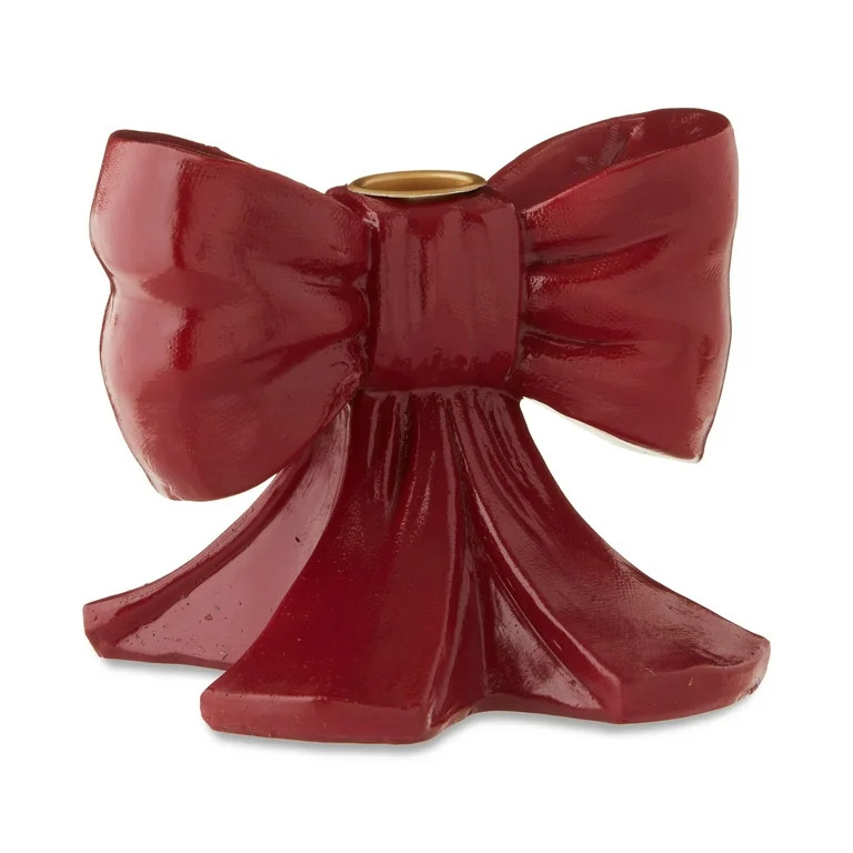 Red Resin Bow Christmas Taper Candle Holder, 4.25", by Holiday Time | Walmart (US)