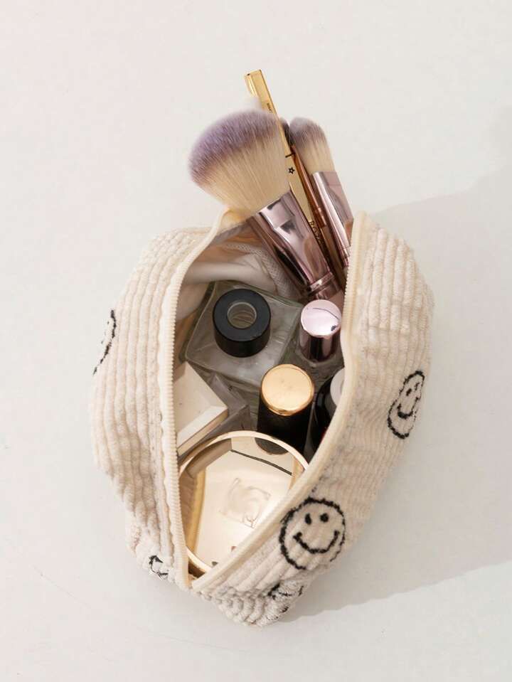 Corduroy Travel Makeup Bag, 1Pc Lightweight Multifunctional Waterproof Cosmetic Organizer Handbag... | SHEIN