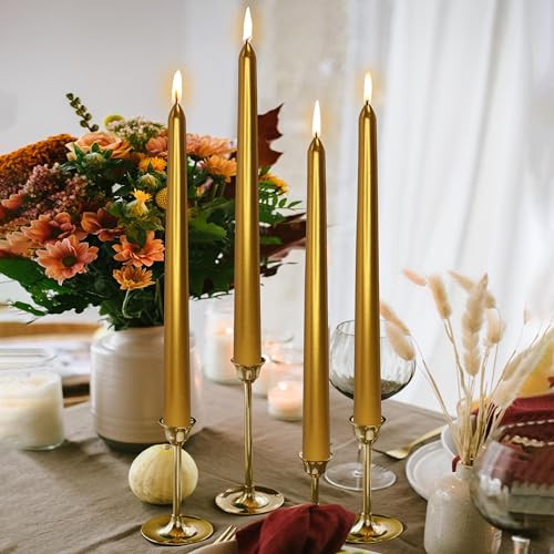 Gold Candle 10 inch Tall Candlesticks 4 PCS Long Taper Candles Gold Christmas Candlesticks Elegant Wedding Candles Dinner Candles Home Decor Candle | Amazon (US)