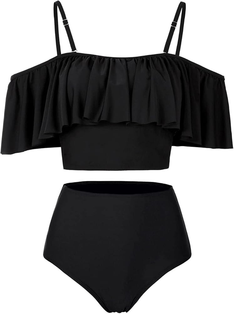 Kaei&Shi High Waisted Flounce Bikini Set,Tummy Control Swimsuits for Women,Off Shoulder | Amazon (US)