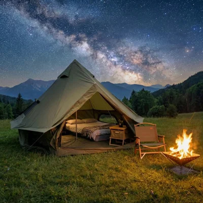 4 Season Bell Tent 13.1ft, Green Waterproof Glamping Yurt Tent With Stove Jack, Fits 8 People Family Camping Tent For Outdoor Parties & Camping | Wayfair North America