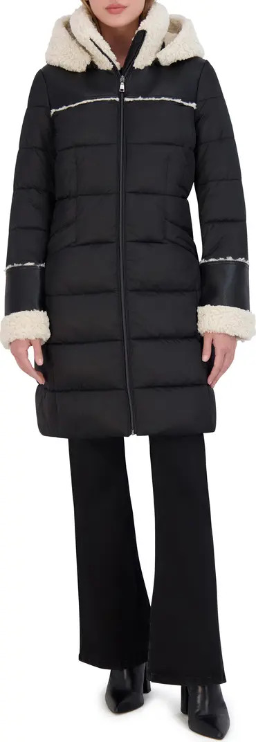 Demi Faux Shearling & Faux Leather Trim Hooded Puffer Jacket | Nordstrom Rack