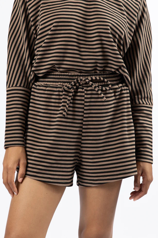 No Complaints Mocha and Black Striped Shorts FINAL SALE | Pink Lily