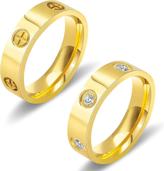 Love Friendship Gold Rings for Women:Wedding Band 18k Gold Ring Cubic Zirconia Stainless Steel Pr... | Amazon (US)