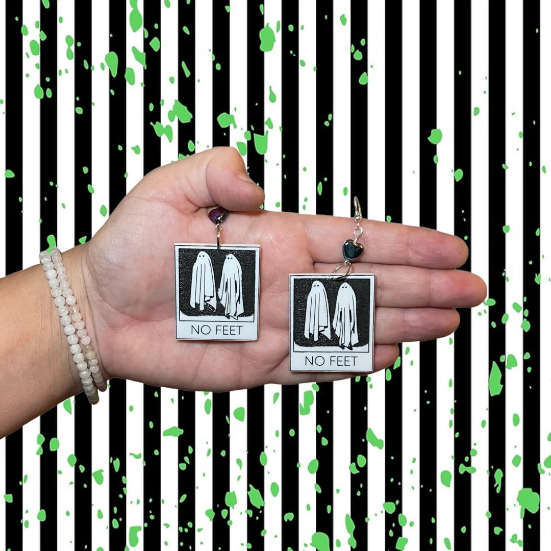 No Feet Ghost Beetlejuice Polaroid Earrings Hypoallergenic - Etsy | Etsy (US)