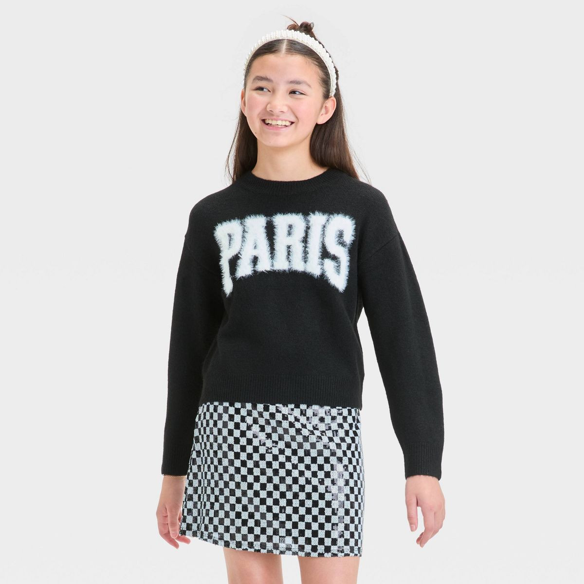Girls' 'Paris' Novelty Pullover Sweater - art class™ - Black S | Target