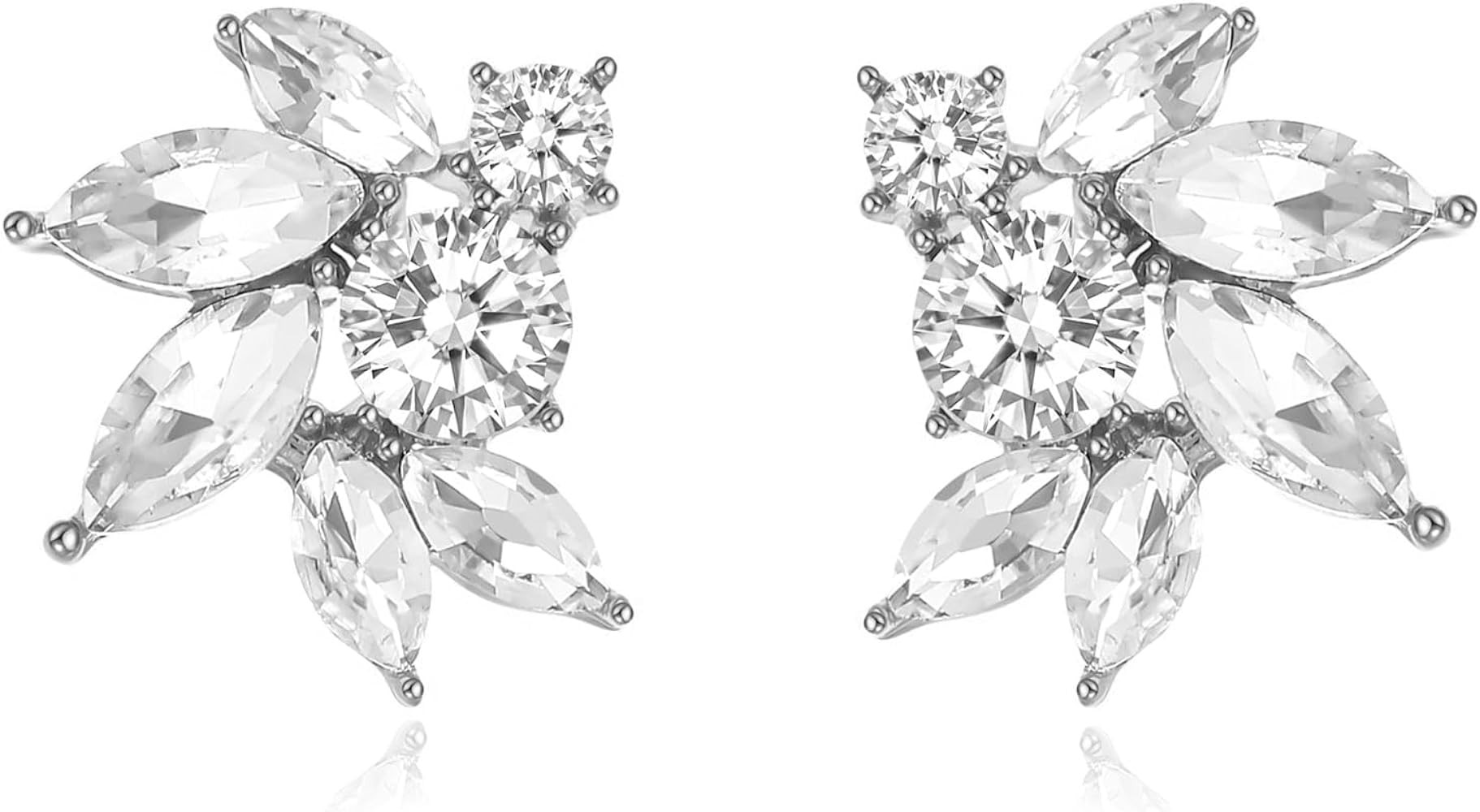 Rhinestone Cluster Stud Earrings Elegant Small Marquise Crystal Wedding Earrings for Brides Bride... | Amazon (US)
