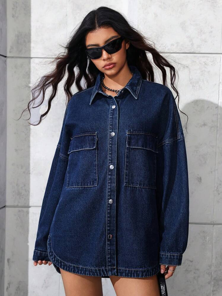 EMERY ROSE Women's Plain & Simple Casual Long Sleeve Denim Jacket | SHEIN