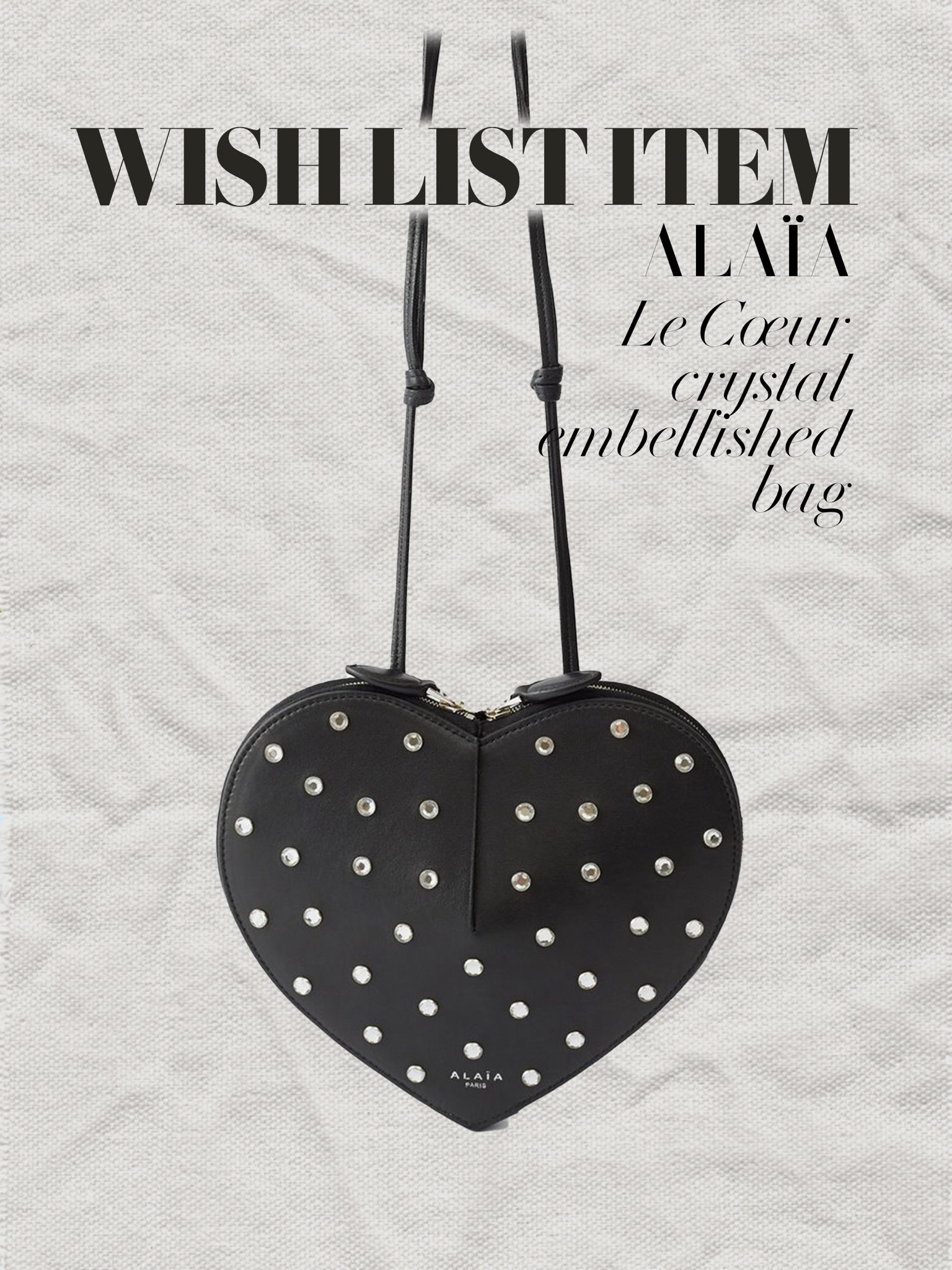 The famed Alaia heart bag now comes with crystals! Loving this wish list designer bag 🖤
Le Cœur crystal-embellished leather cross-body bag | Black cross body bag | statement bag | high fashion bags 

#LTKitbag #LTKU #LTKstyletip