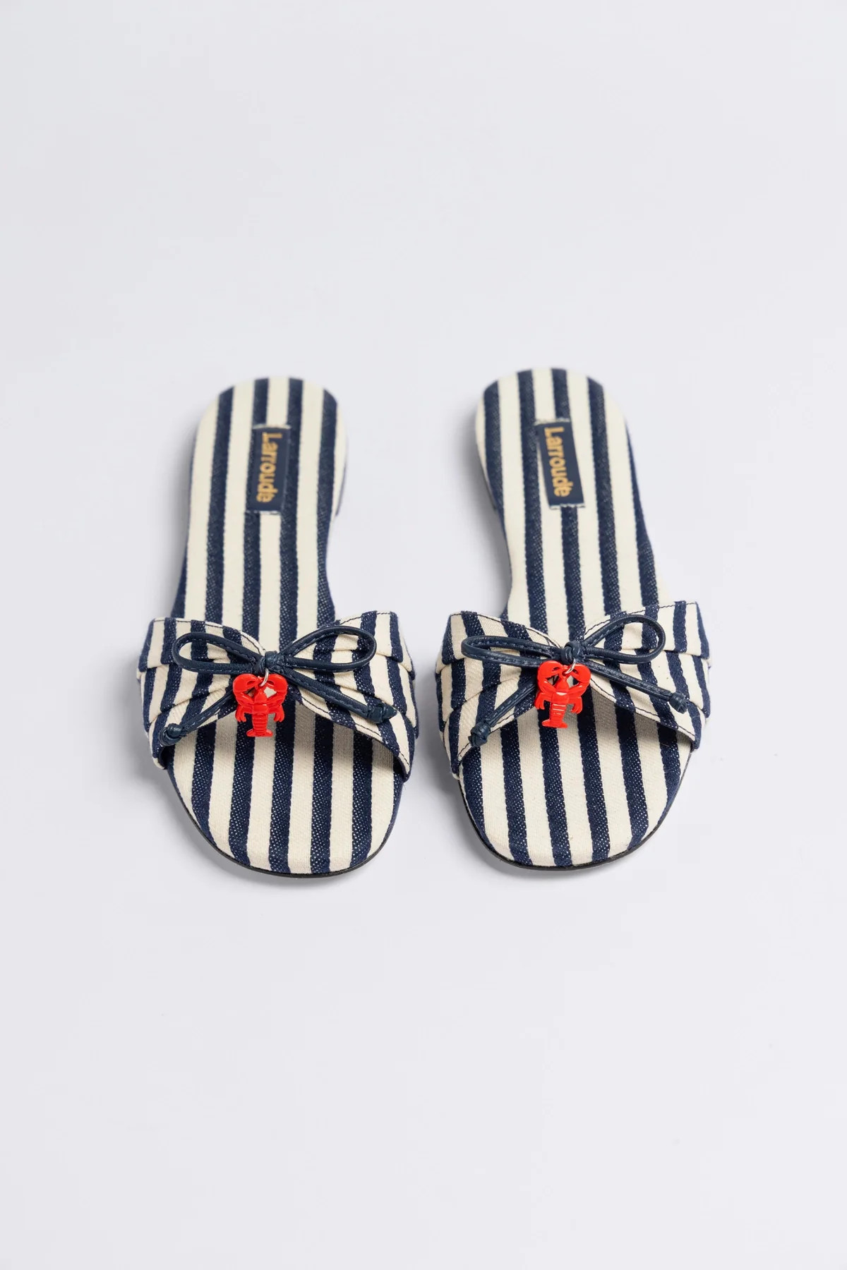 Bardot Flat Navy Striped Canvas | Larroude