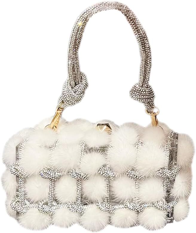 Acrylic Evening Bag with Rhinestone Chain Novelty Rabbit Hair Furry Purse for Women Glitter Rhine... | Amazon (US)