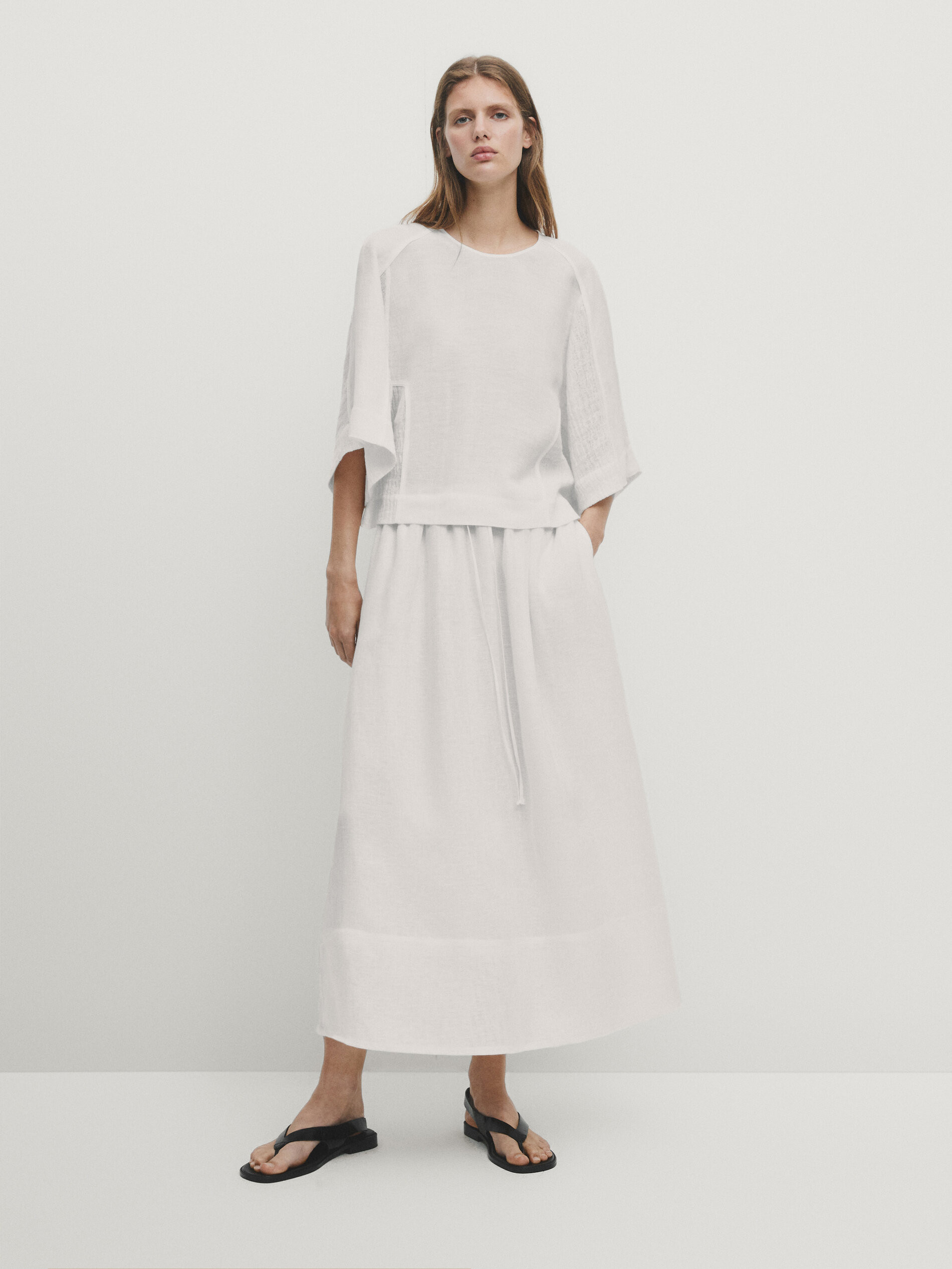 100% linen skirt with drawstring waist | Massimo Dutti US
