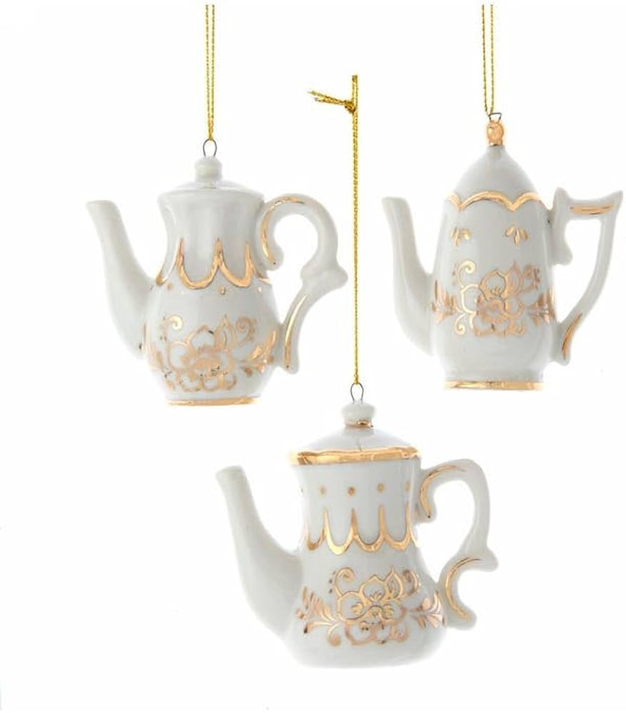 Jeweled White and Gold Teapot Ornaments, 3 Assorted | Amazon (US)