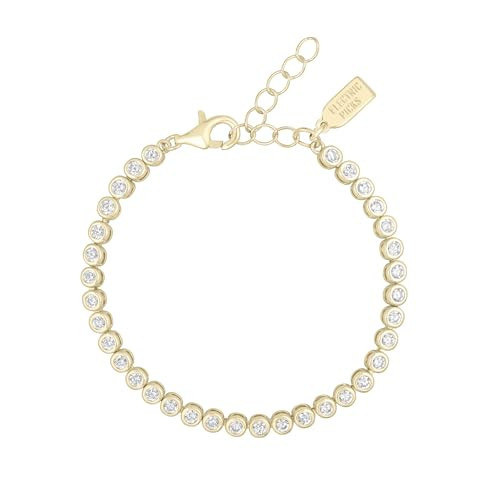 Electric Picks Bezel Round Tennis Bracelet - 14kt Gold Plated 3mm, Stack or Wear Alone, Gold Sparkle Bracelet for Women, All Occasions | Amazon (US)