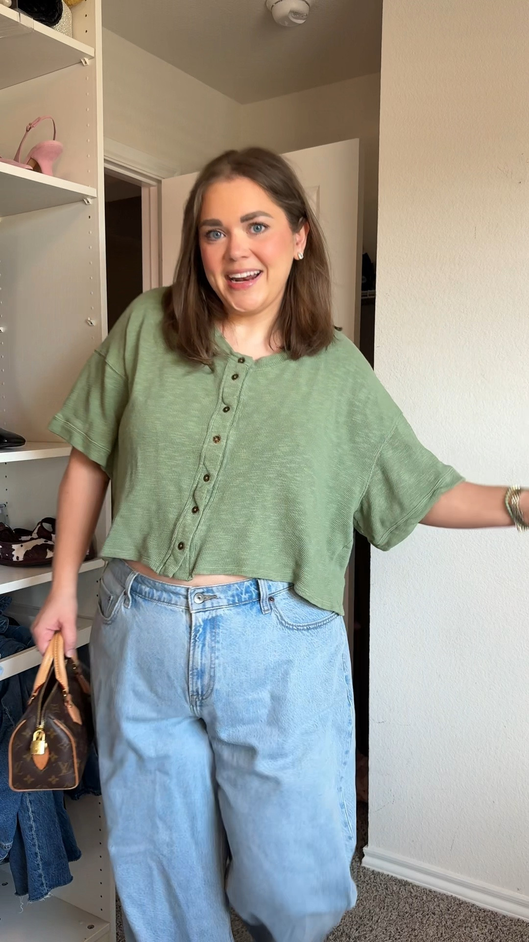 Spring outfit idea for my hot girls!! Wearing xl in cardigan top and 34 in low rise loose Abercrombie jeans  

#LTKootd #LTKgrwm #LTKPlusSize