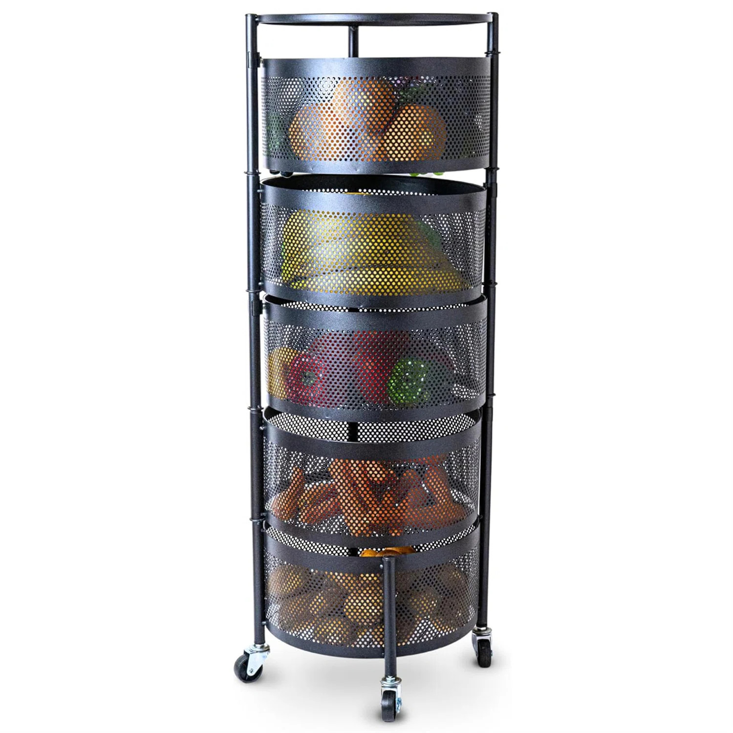 5-tier Rotating Kitchen Cart With Wheels – No Assembly Storage Organizer For Fruits, Vegetables... | Wayfair North America