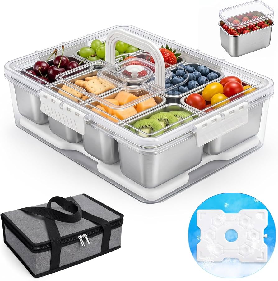 Homelove Snackle Box Container with Ice-Pack, Snack Container Divided Serving Tray with 8-Compart... | Amazon (US)