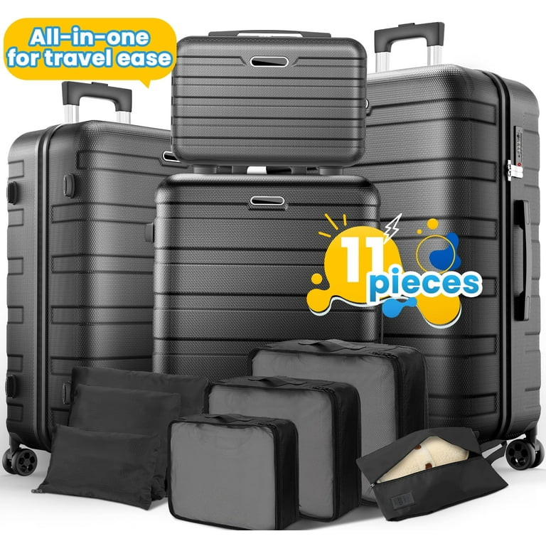 11Pcs Hardshell Luggage Set, Lightweight Suitcases w/ Spinner Wheels, Carry on Luggage, Black | Walmart (US)