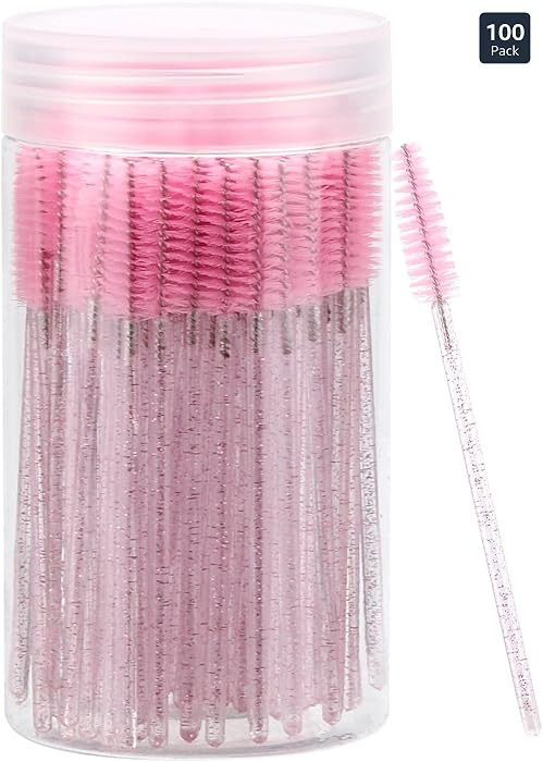 100 Pcs Disposable Mascara Wands, Crystal Eyebrow Spoolies Brush for Eyelash Extensions, Pink Las... | Amazon (US)