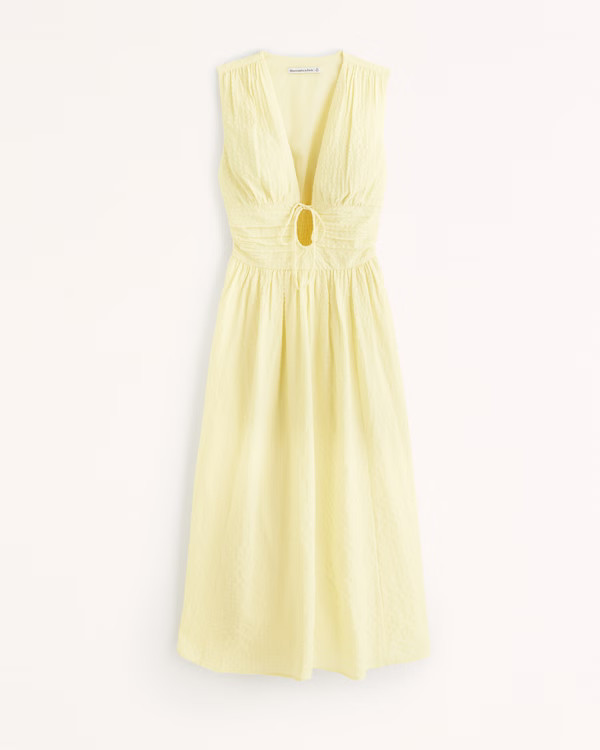 Seersucker Ruched Midi Dress | Abercrombie & Fitch (US)