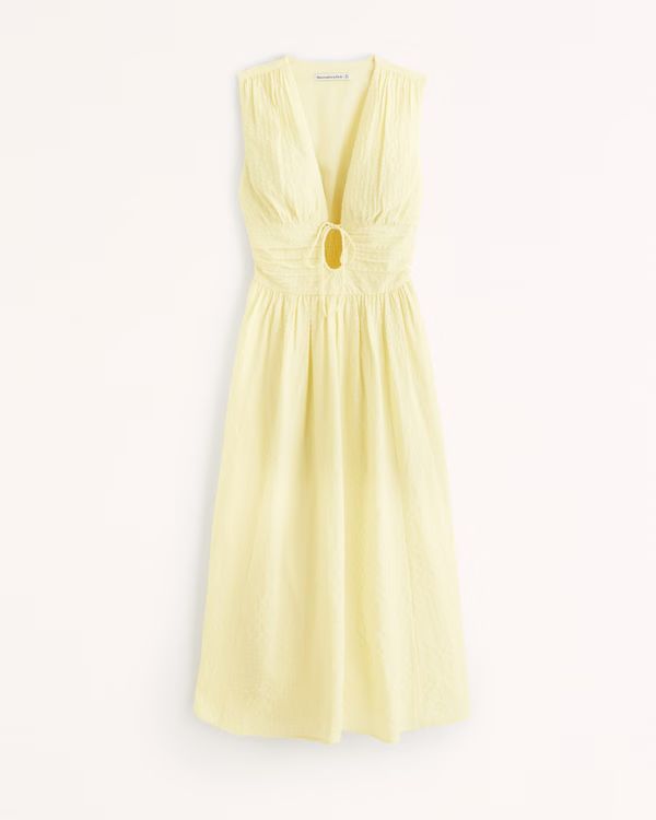 Seersucker Ruched Midi Dress | Abercrombie & Fitch (US)