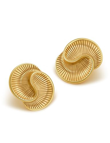 Grozilym Chunky Gold Stud Earrings for Women Trendy, Statement Big Large Vintage Gold Hypoallergenic Earrings Jewelry for Women-Spiral Texture | Amazon (US)