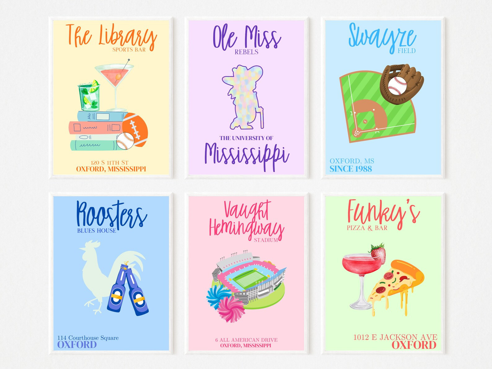 Cute Ole Miss Prints University of Mississippi Digital Preppy Prints SET OF 6 - Etsy | Etsy (US)