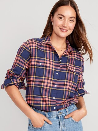 Oversized Flannel Boyfriend Shirt for Women | Old Navy (US)