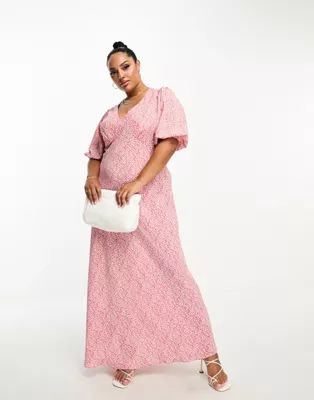 Glamorous Curve short sleeve midi tea dress in pink vintage floral | ASOS (Global)