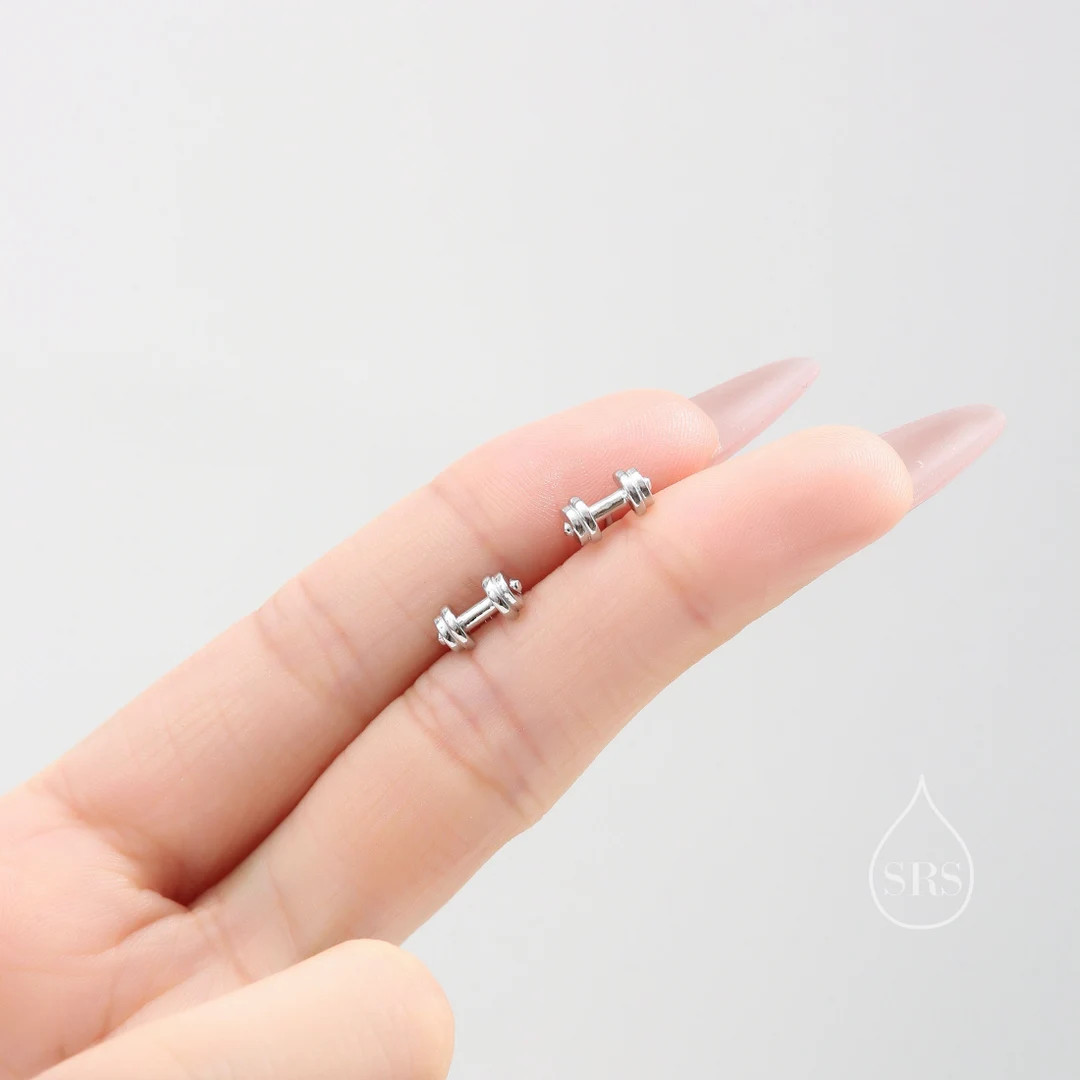 Sterling Silver Weight Lifting Dumbell Stud Earrings, Silver, Gold or Rose Gold, Fun Earrings, Ex... | Etsy (US)