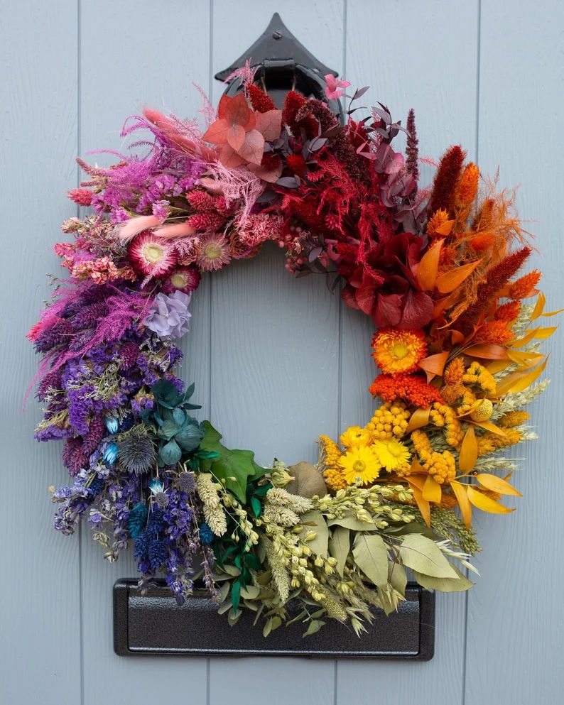 Dried Flower Rainbow Wreath, handmade by Florence and Flowers | Etsy (US)